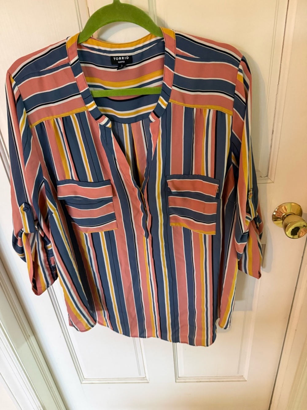 torrid Striped Tunic Blouse in Rose, Navy & Mustard
